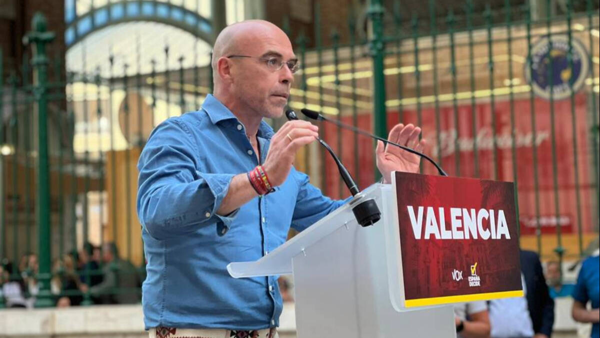 El eurodiputado de Vox, Jorge Buxadé, en el acto de 'España decide' en Valencia.