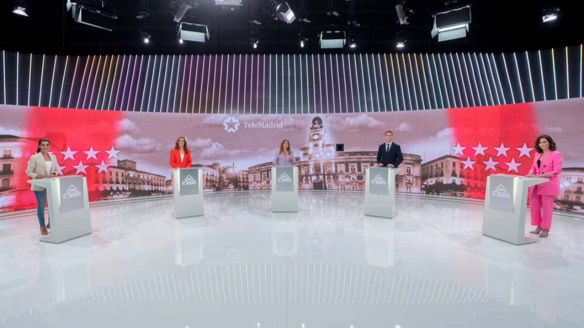 Un momento del debate electoral de la Comunidad de Madrid organizado por Telemadrid con los cinco candidatos con grupo parlamentario en la Asamblea