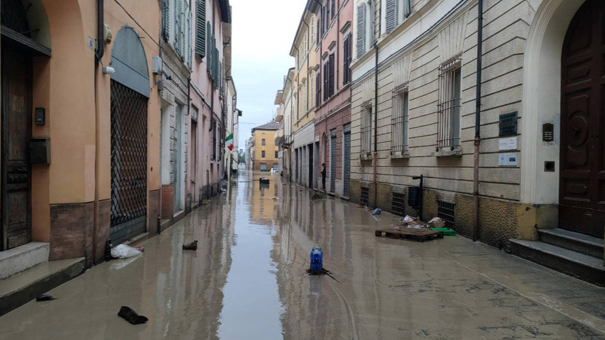 Faenza, una de las ciudades del norte de Italia, anegadas por las lluvias torrenciales de los últimos días. 
