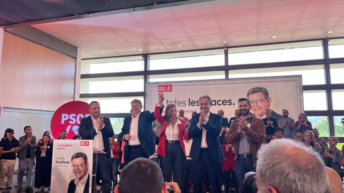 Rodríguez Zapatero junto a Ximo Puig y Amparo Marco en el mitin de cierre de campaña en Castelló - PSPV-PSOE