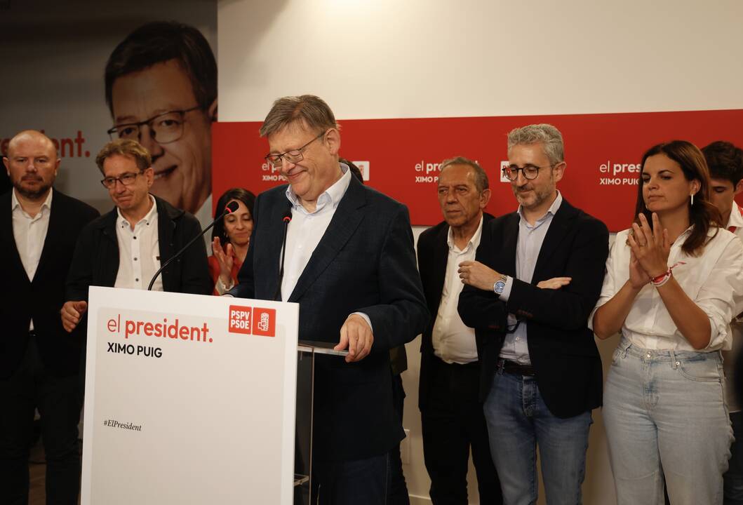 El candidato del PSPV-PSOE, Ximo Puig, comparece después de las elecciones del 28M - EUROPA PRESS