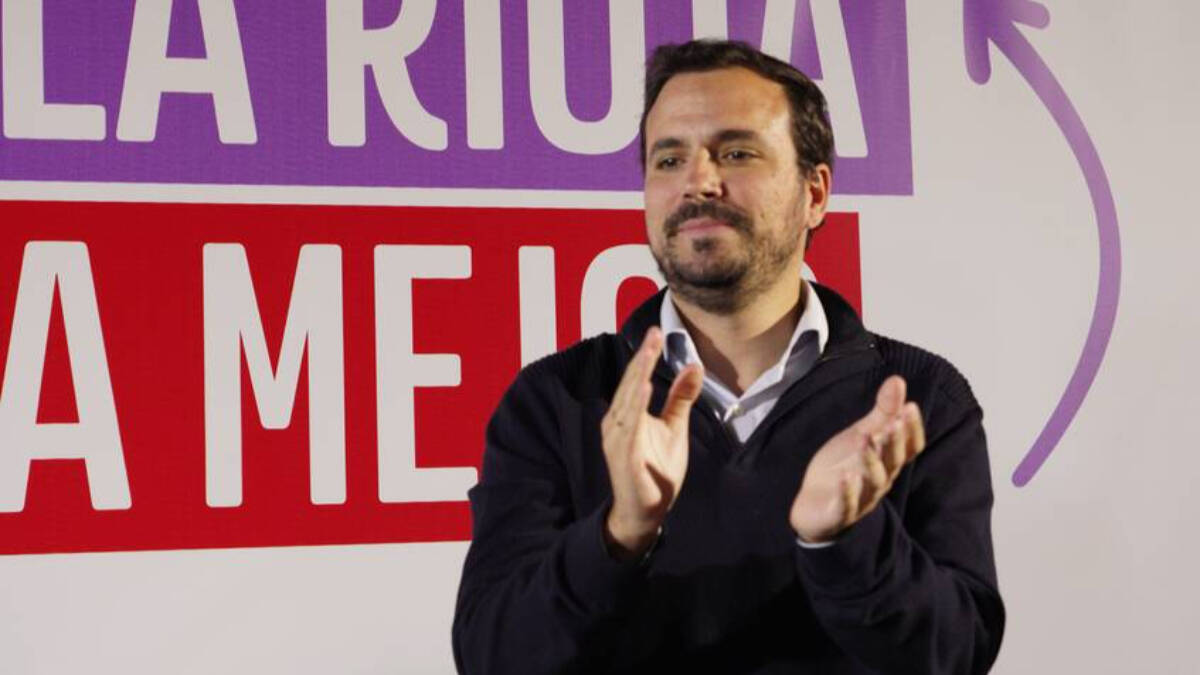Alberto Garzón, líder de IU, en un reciente acto de la campaña electoral del 28M