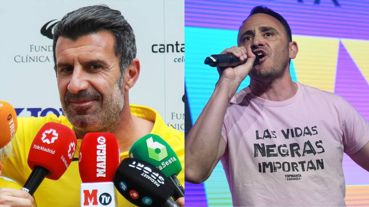 El exjugador del Real Madrid, Luis Figo, y el que fue candidato de Podemos por la alcaldía de Madrid, el exatleta Roberto Sotomayor.