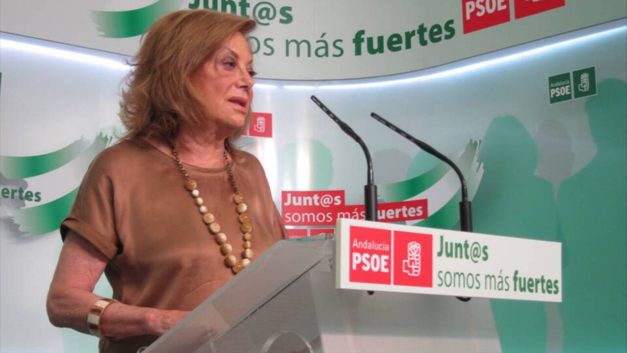 Amparo Rubiales en una rueda de prensa como presidenta del PSOE de Sevilla.