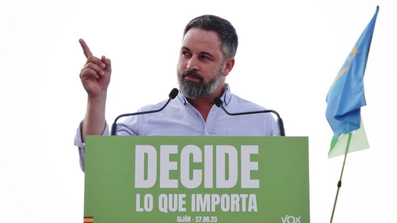 Santiago Abascal durante un mitin de Vox celebrado este martes en Gijón