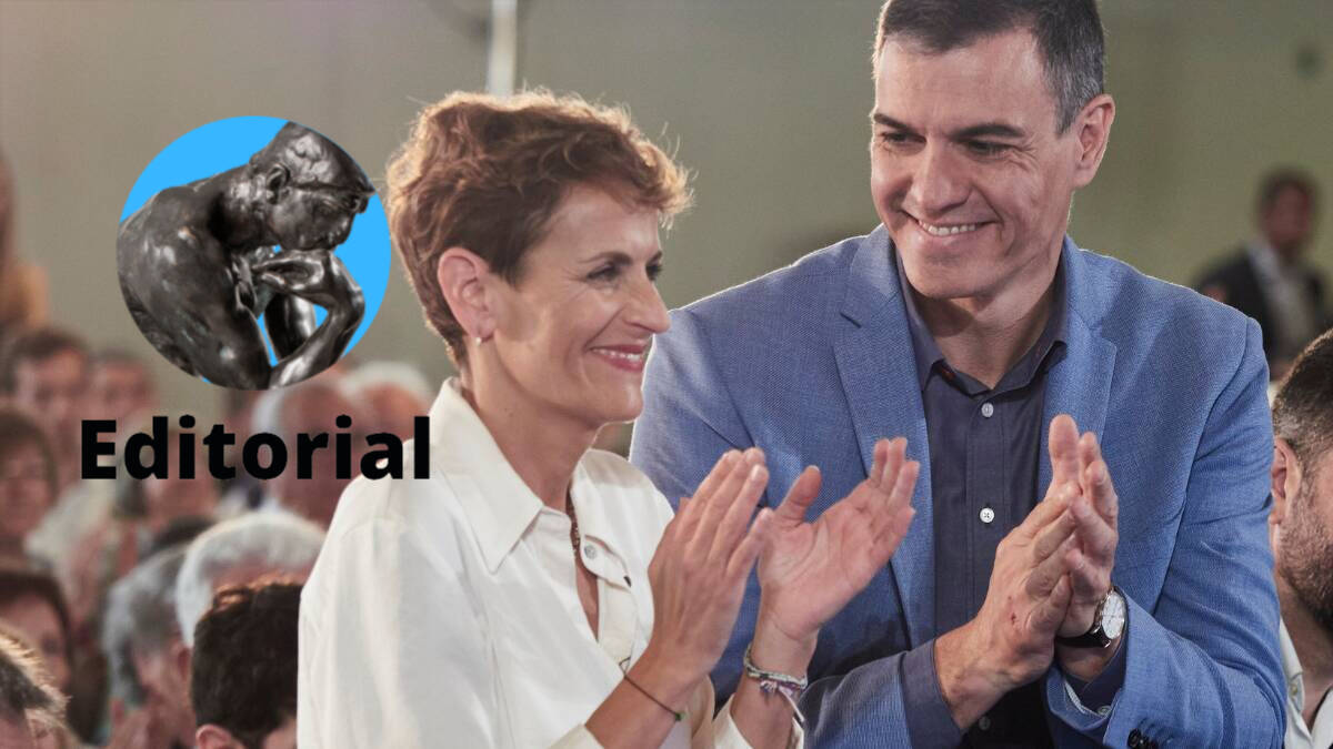 El secretario general del PSOE y presidente del Gobierno, Pedro Sánchez, y la secretaria general del PSN-PSOE de Navarra, María Chivite.