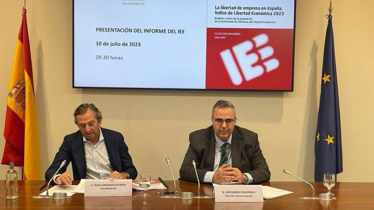 Íñigo Fernández de Mesa y Gregorio Izquierdo, durante la presentación del informe. Europa Press.