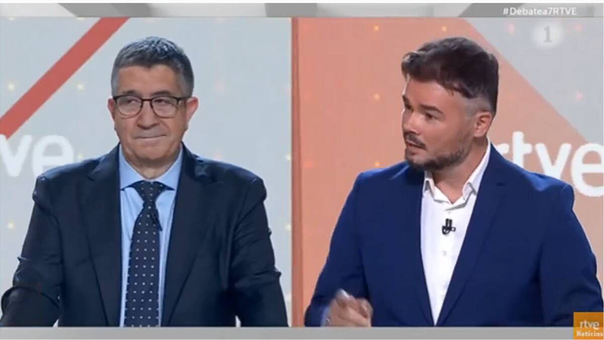 Patxi López y Gabriel Rufián durante el debate de portavoces en TVE.