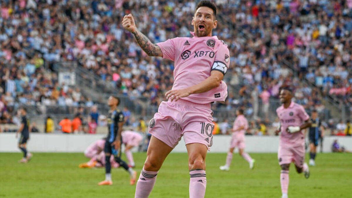 Messi celebra su segundo gol ante Filadelfia