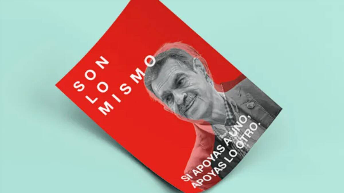 Imagen del cartel del PP galardonado con el título 'Son lo mismo', en referencia a Miguel Ángel Revilla y Pedro Sánchez.