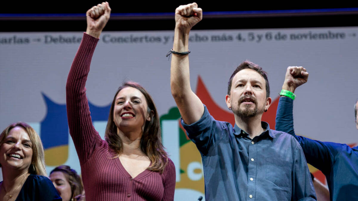 El exlíder de Podemos, Pablo Iglesias, y la ministra de Igualdad en funciones, Irene Montero, en un acto de Podemos.
