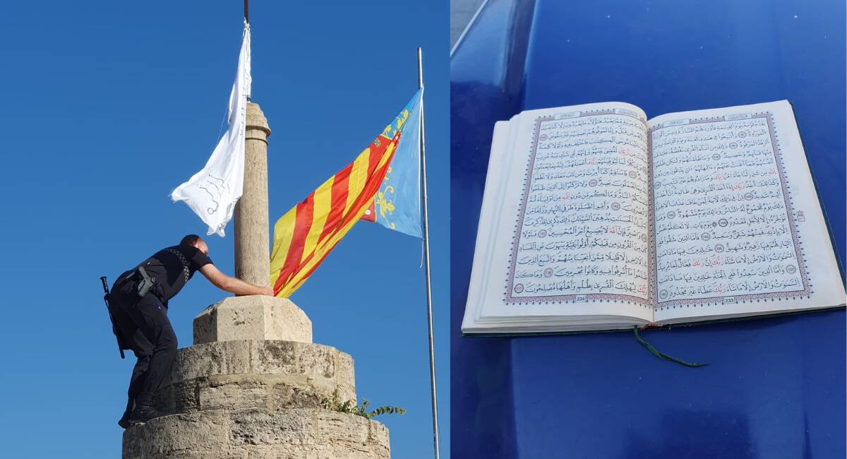 Bandera y libro del Corán encontrados en las Torres de Serrano - AYUNTAMIENTO DE VALENCIA 