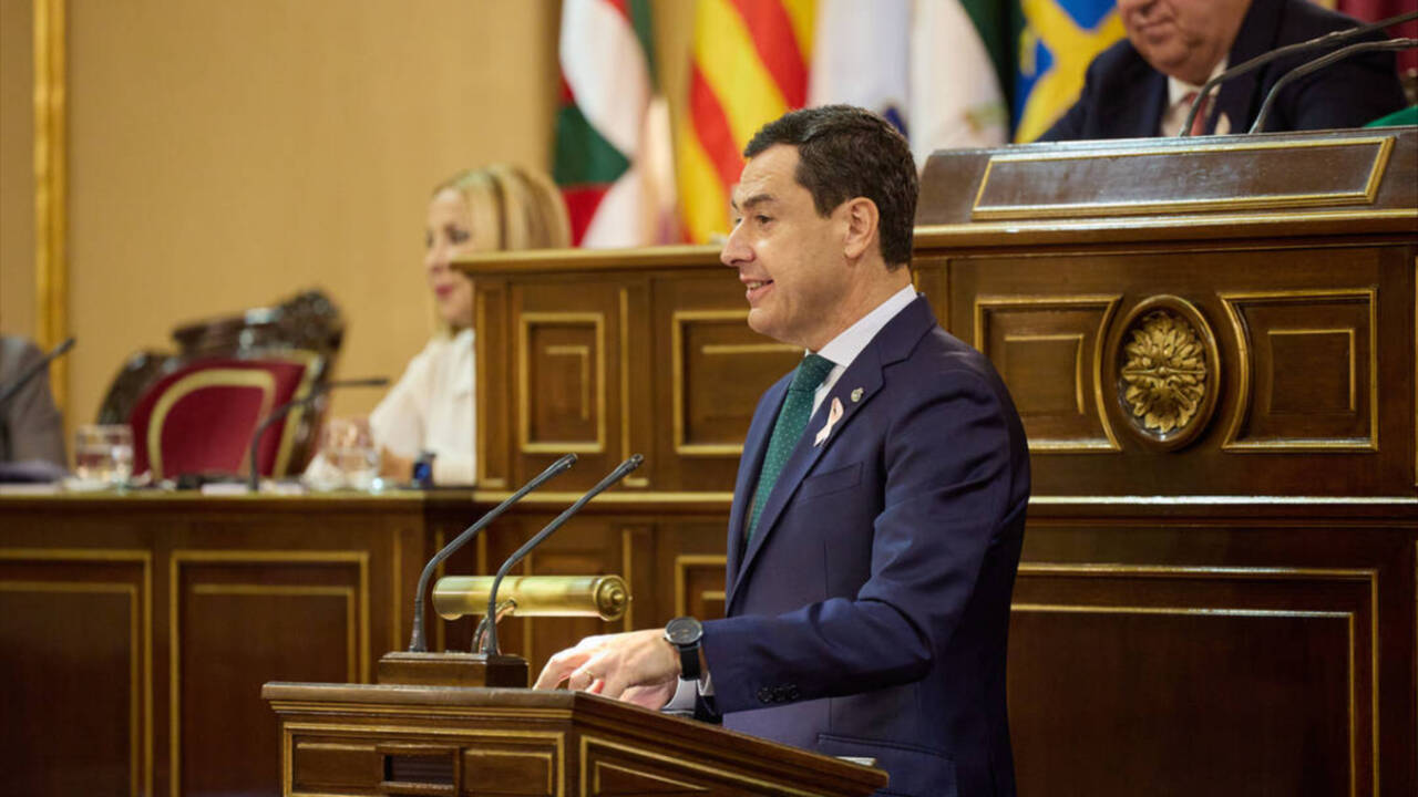El presidente de la Junta de Andalucía, Juanma Moreno (PP), en el Senado.