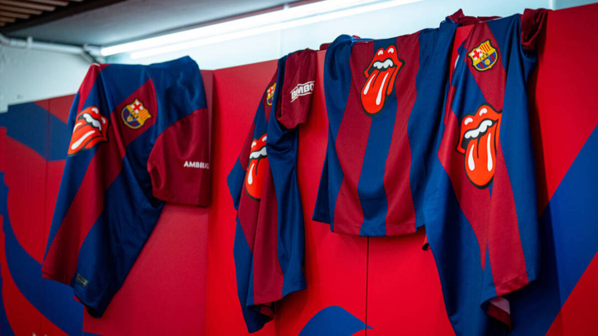 La camiseta del Barcelona para el Clásico incluye la lengua de los Rolling Stones