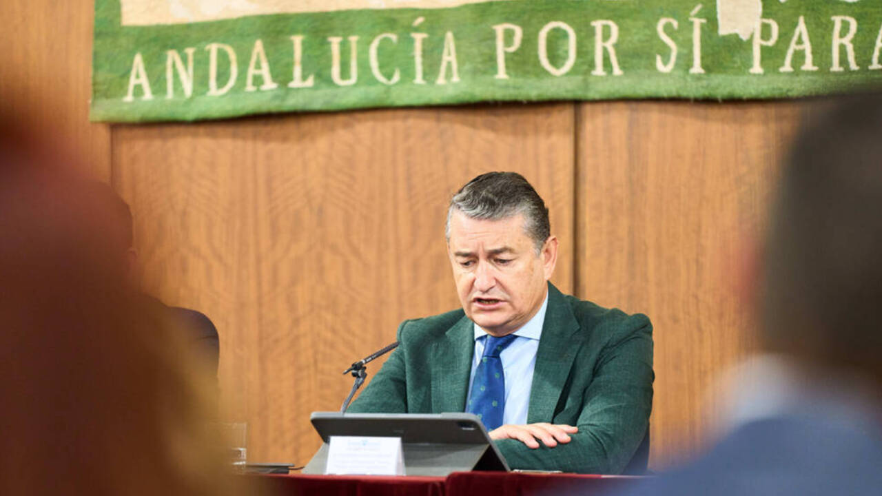 El consejero de Presidencia de la Junta de Andalucía, Antonio Sanz, en el Parlamento de Andalucía.