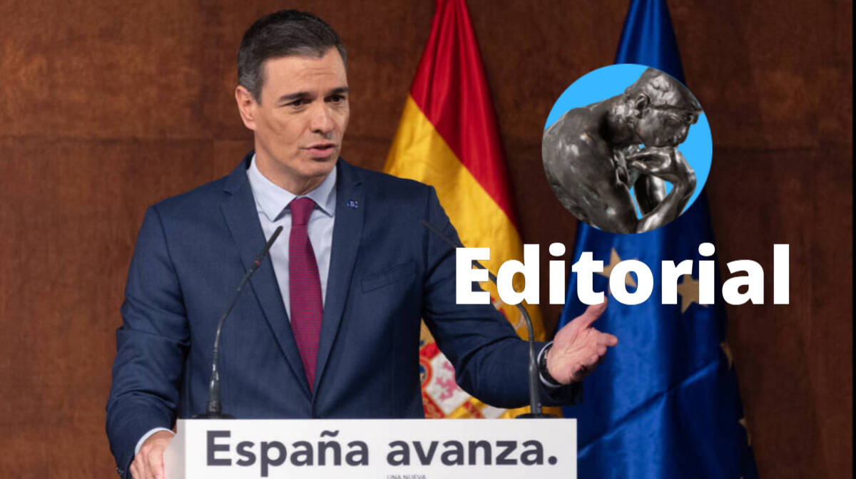 Pedro Sánchez en un momento de su intervención para explicar el acuerdo de investidura entre PSOE y Sumar 
