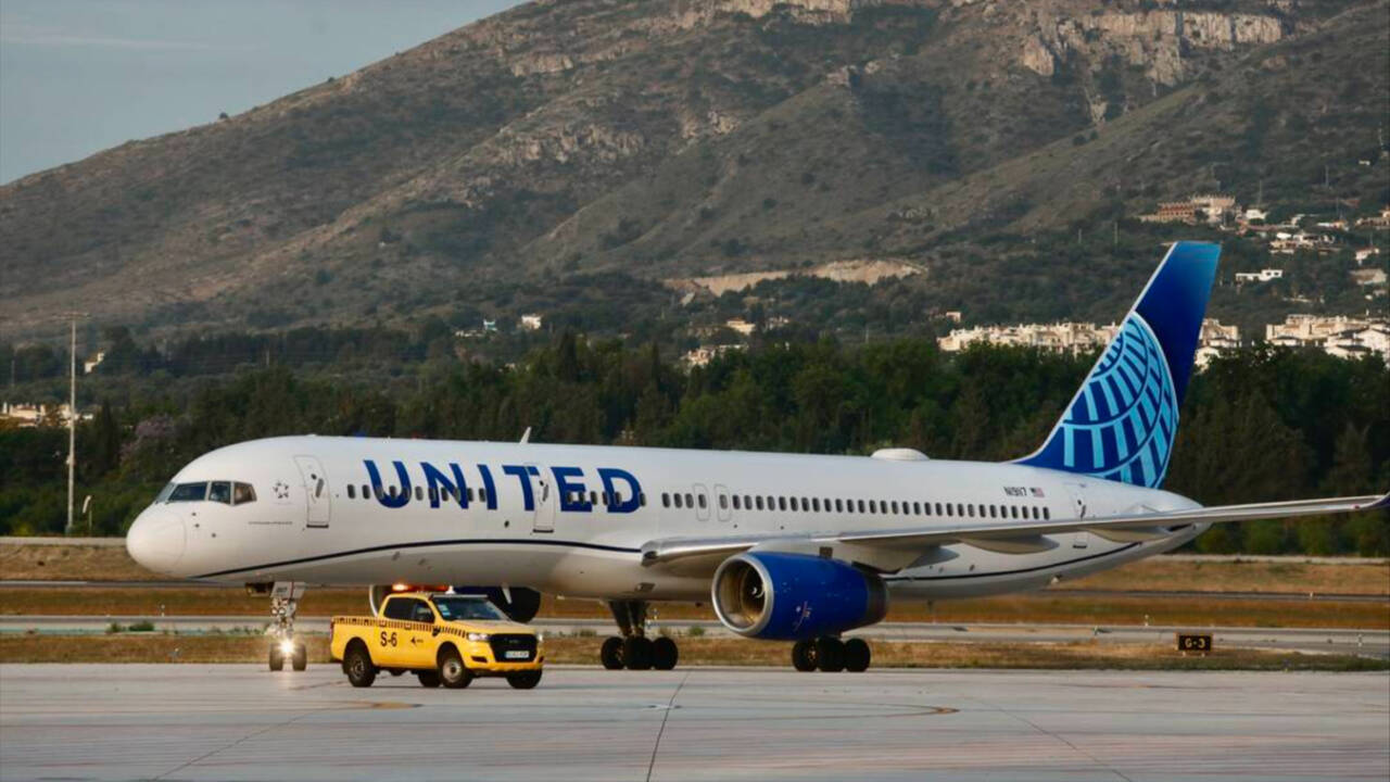 Vuelo de la compañía United a New York en el aeropuerto de Málaga.