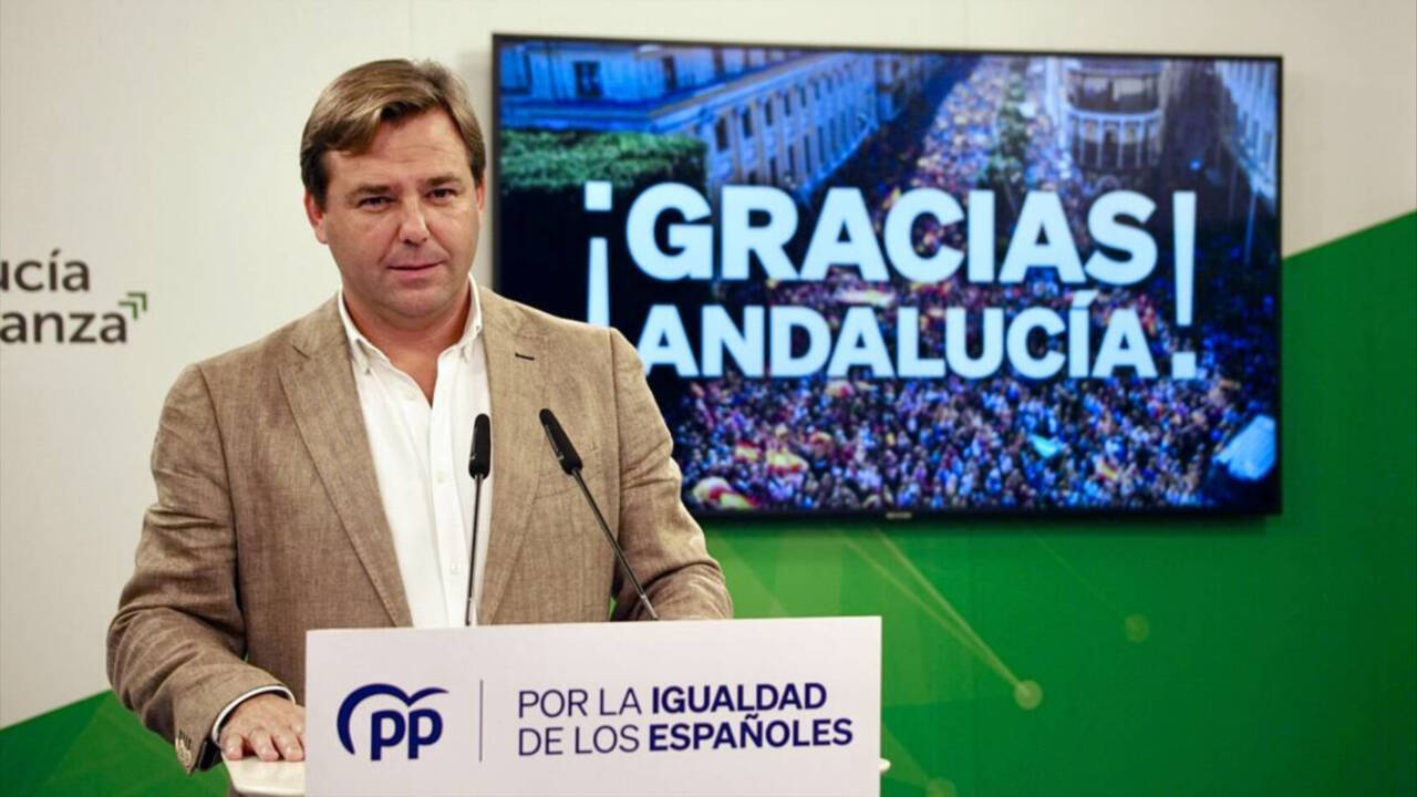 El secretario general del PP-A, Antonio Repullo, en rueda de prensa.