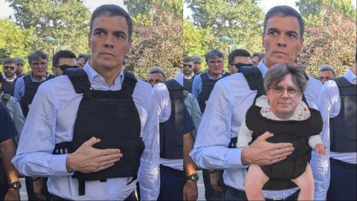 Pedro Sánchez y su diminuto chaleco en su visita a Israel ha sido motivo de burla en las redes sociales.