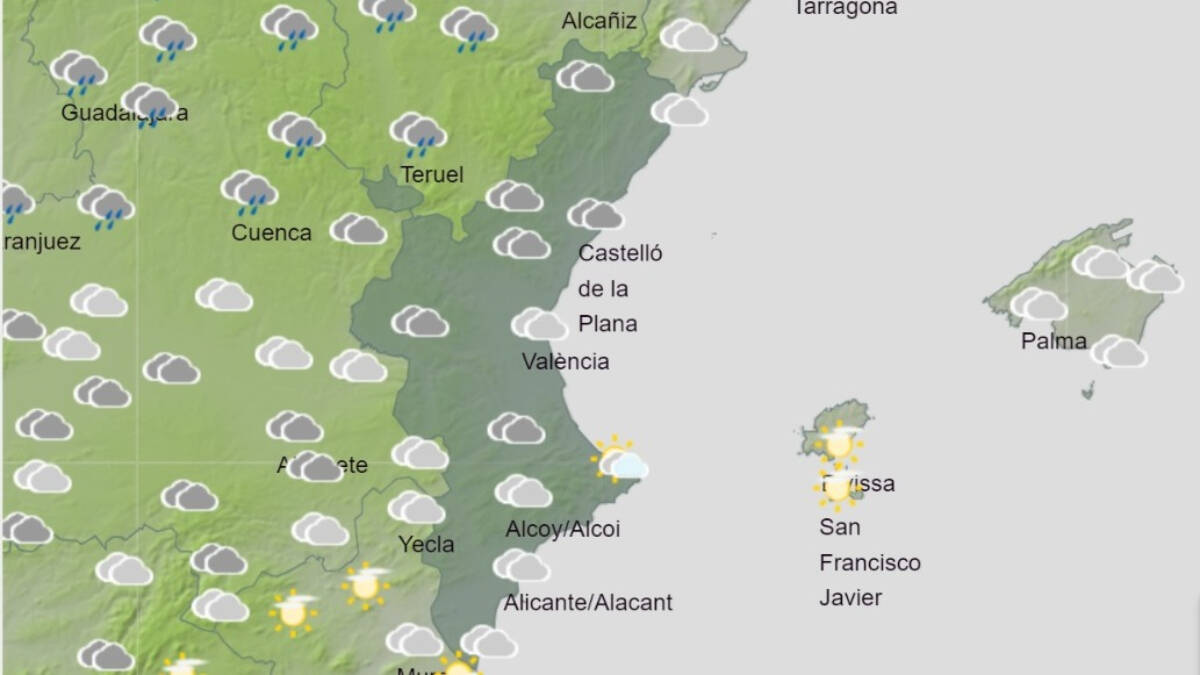Mapa de predicción del tiempo de la Comunidad Valenciana del 7 de diciembre de 2023 / Agencia Estatal de Meteorología (AEMET).