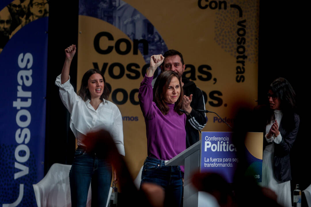 Irene Montero, Ione Belarra, y el secretario de Horizonte Republicano de Podemos, Rafa Mayoral.
