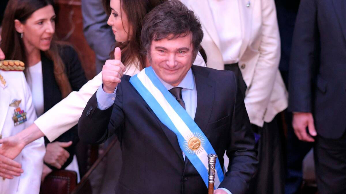 El presidente de Argentina, Javier Milei, durante la toma de posesión de su nuevo cargo.