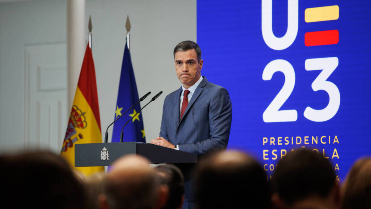 El presidente del Gobierno, Pedro Sánchez, durante la presentación de las prioridades de la Presidencia española del Consejo de la UE.