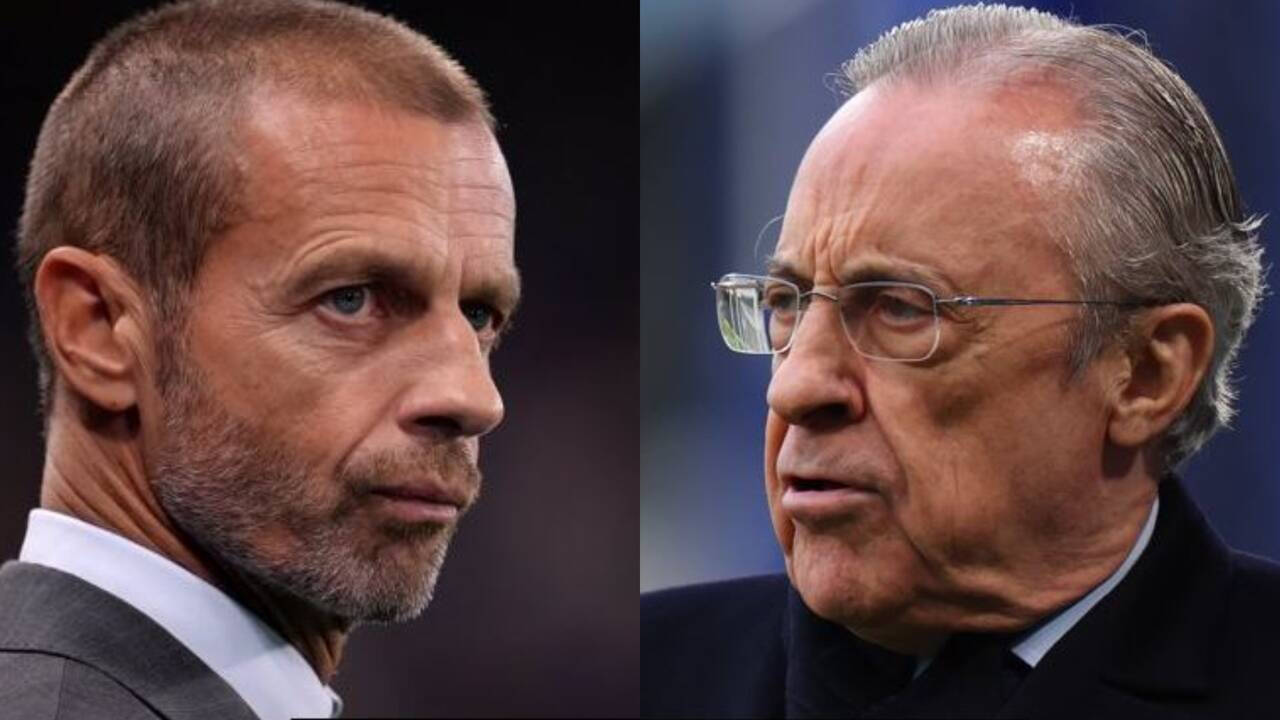 Ceferin (izquierda, presidente de la UEFA) y Florentino Pérez (derecha, su homólogo del Real Madrid)