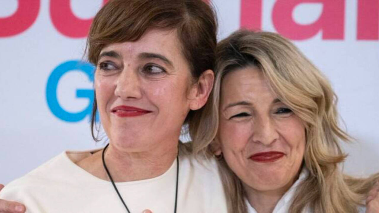 La líder de Sumar, Yolanda Díaz, con la candidata a la presidencia de la Xunta de Galicia, Marta Lois.