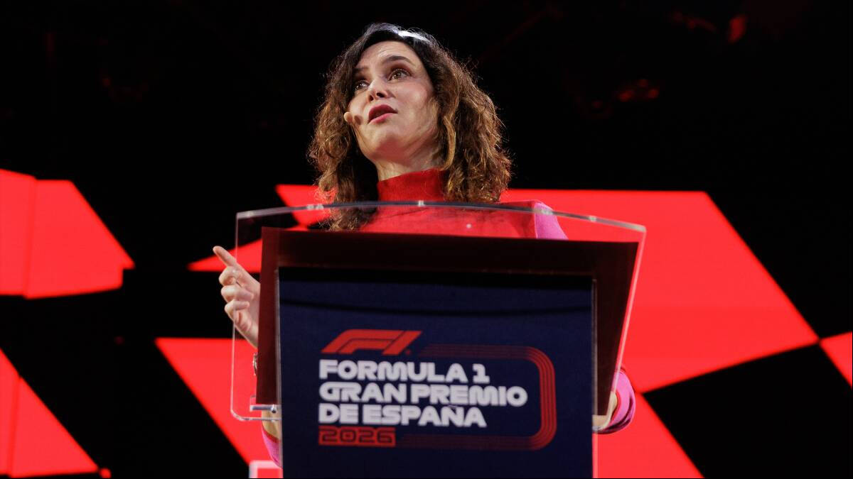 La presidenta de la Comunidad de Madrid, Isabel Díaz Ayuso, durante la presentación del Gran Premio de Madrid del Mundial de Fórmula 1.