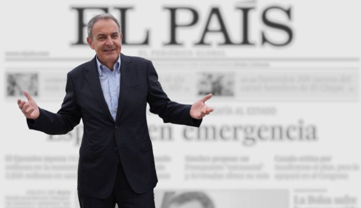 Fotomontaje con Rodríguez Zapatero en primer plano y una portada de El País detrás