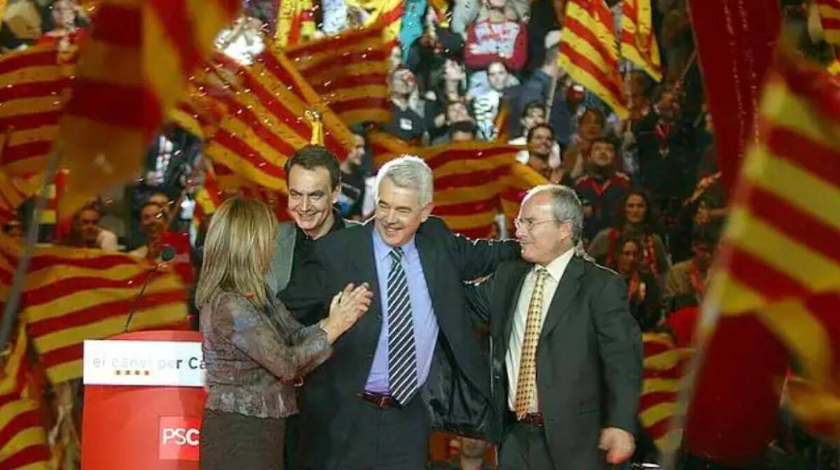 Maragall, Zapatero y Montilla en un mitin del PSC