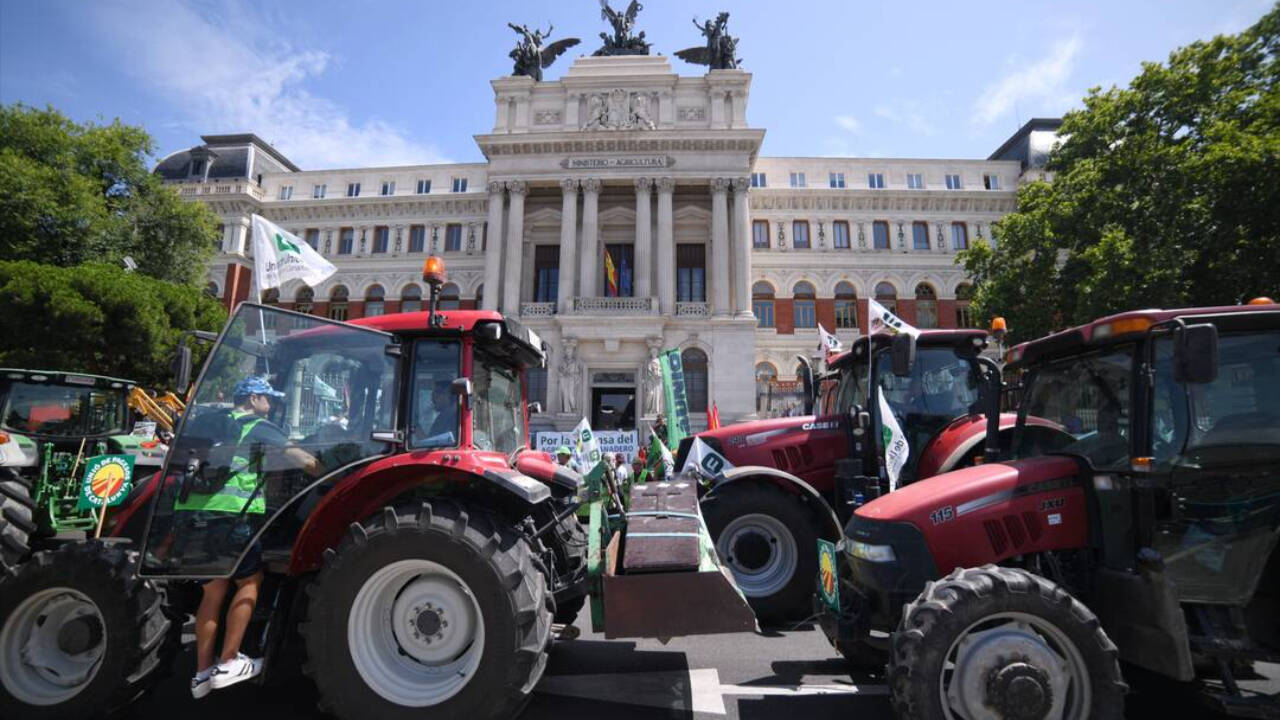 Imagen de la tractorada celebrada en Madrid en julio de 2023 frente al Ministerio de Agricultura
