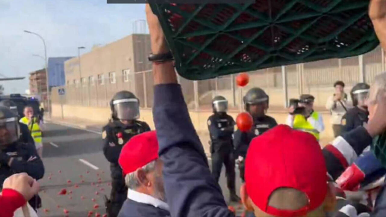 Lanzan tomates en Motril frente a los antidisturbios de la policía.