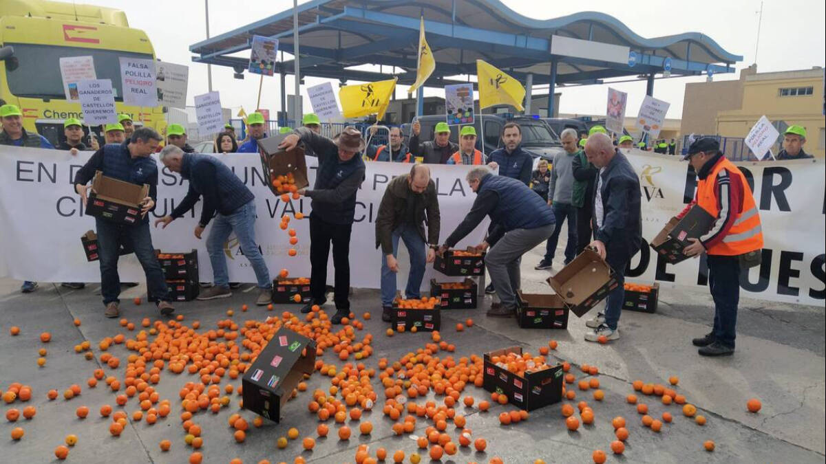 Protesta de agricultores en el Puerto de Castellón.