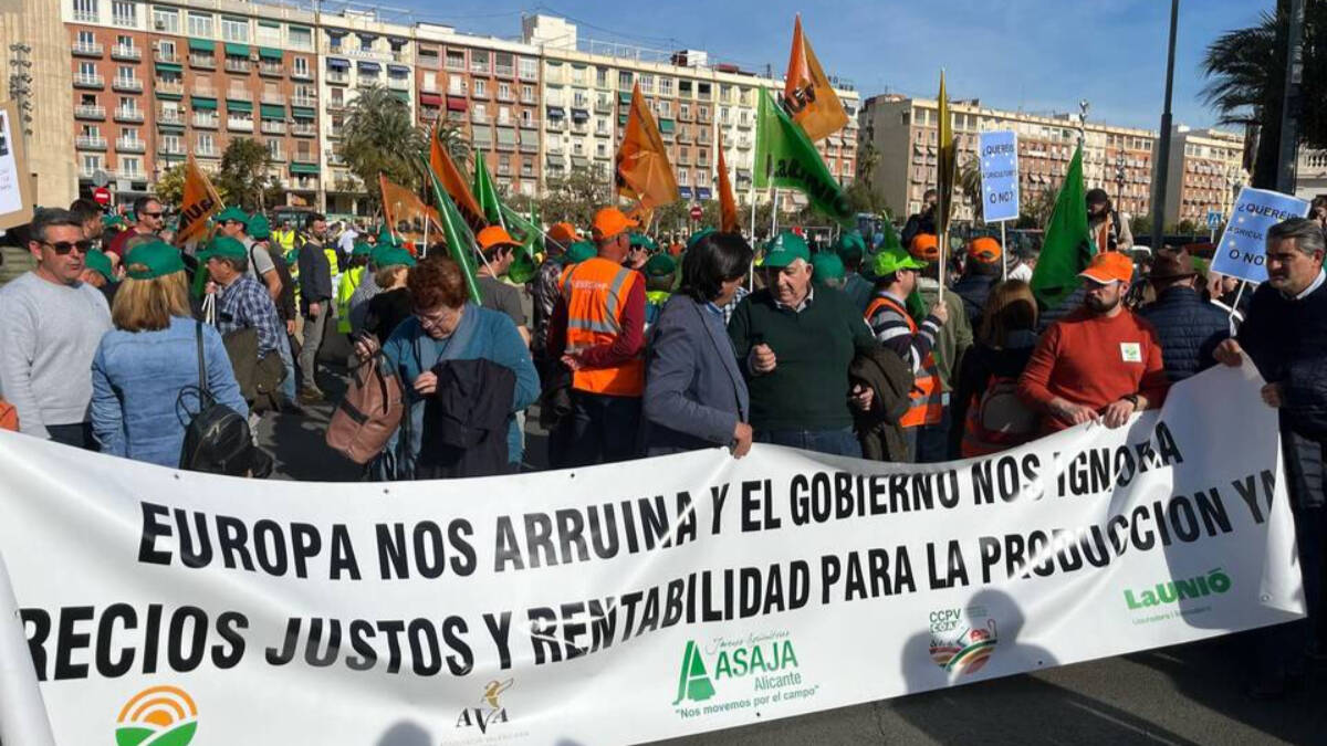 Manifestación de agricultores en el puerto de Valencia.