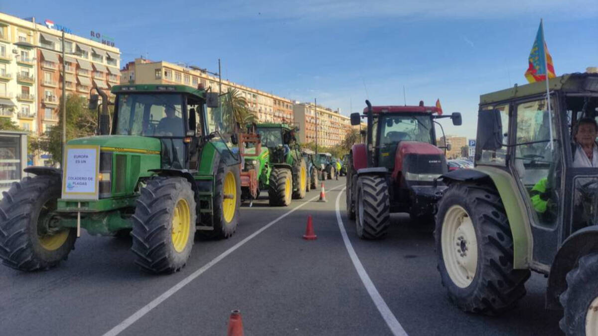 Manifestación de agricultores en el puerto de Valencia.
