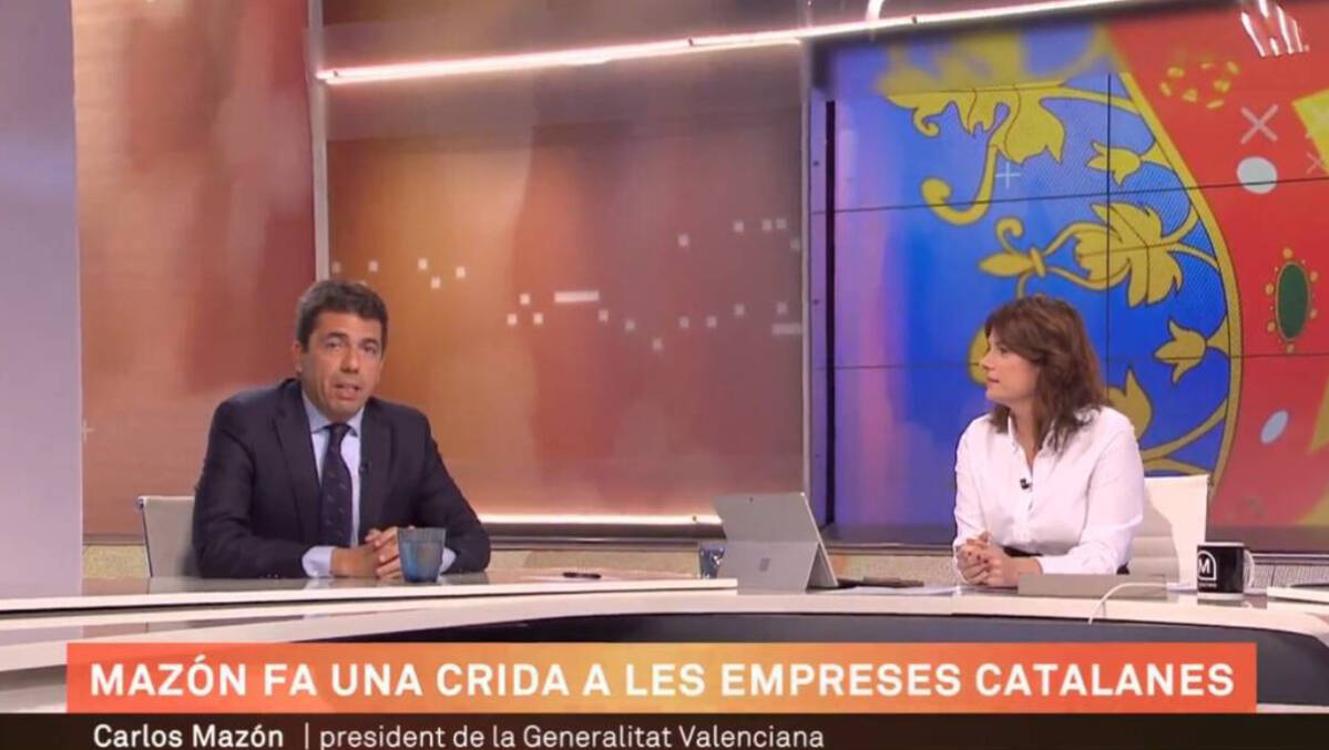 El presidente Carlos Mazón en la entrevista de TV3.