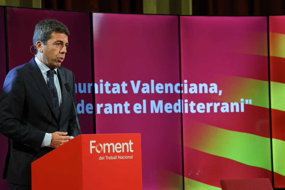 Carlos Mazón, en Barcelona, durante su parlamento en Foment del Treball