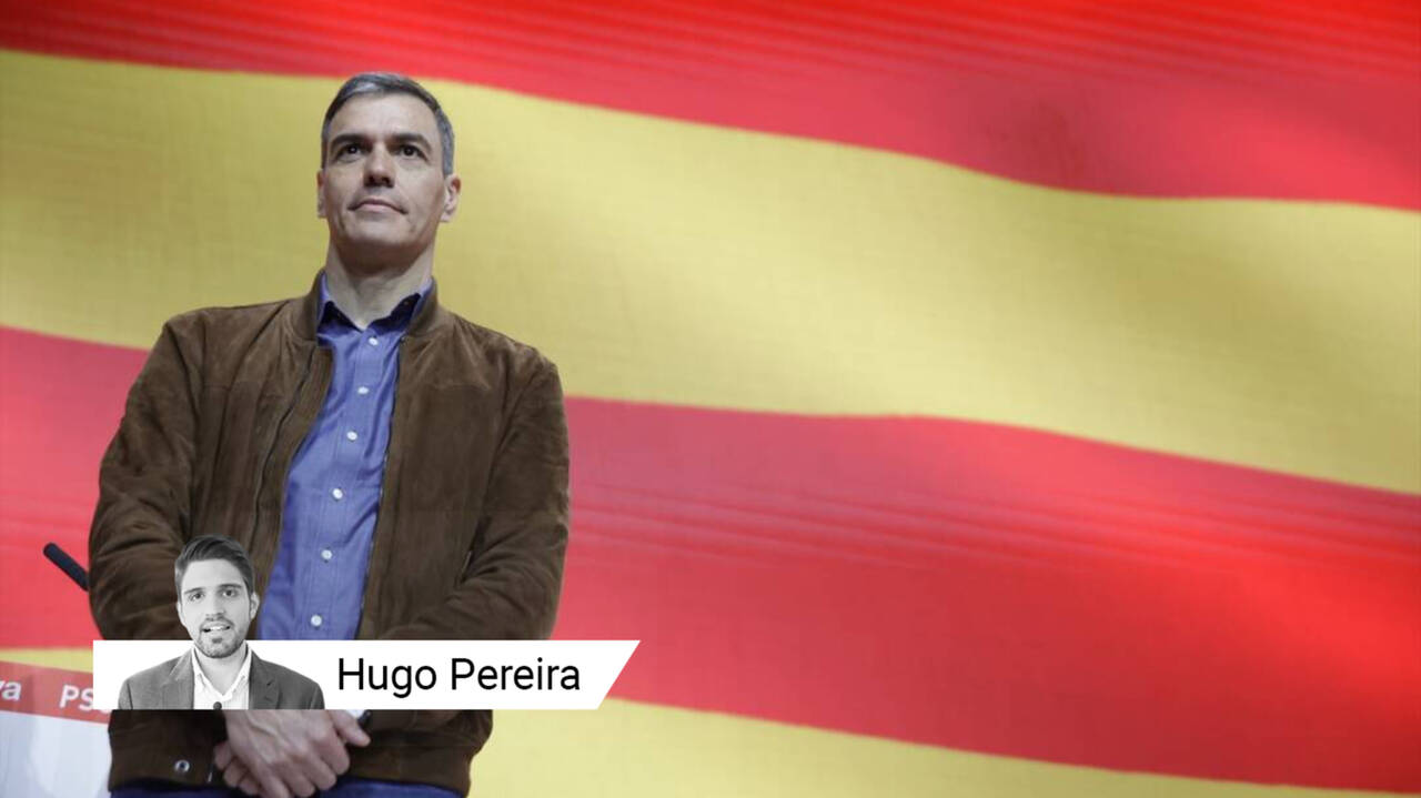 Pedro Sánchez con la bandera de Cataluña de fondo
