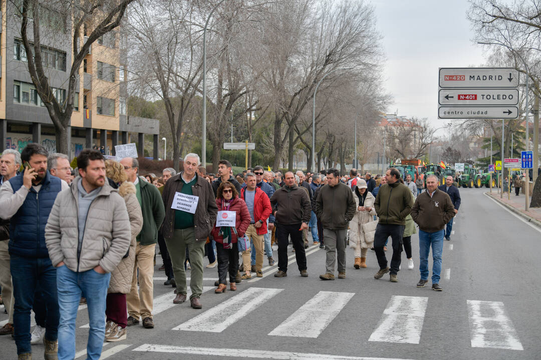 Manifestantes de las protestas de agricultores y ganaderos en Ciudad Real
