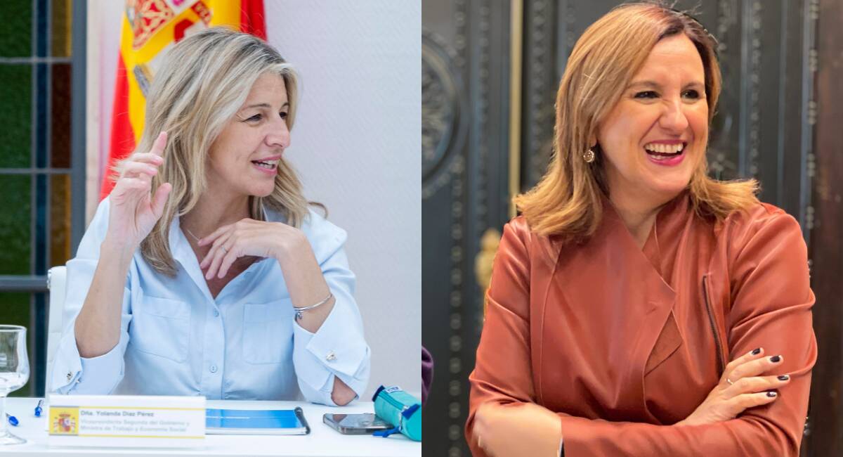 A la izquierda, la ministra de Trabajo y Economía Social, Yolanda Díaz, a la derecha, la alcaldesa de Valencia, María José Catalá. 