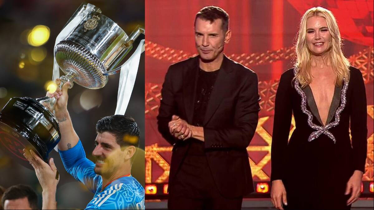 Courtouis levanta la Copa del Rey ganada por el Real Madrid el año pasado (izq.); y los presentadores de 'Bailando con las estrellas', Jesús Vázquez y Valeria Mazza.