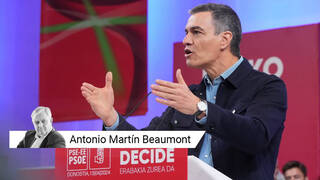 El secretario general del PSOE y presidente del Gobierno, Pedro Sánchez, interviene durante un acto de campaña del PSE-EE en San Sebastián.