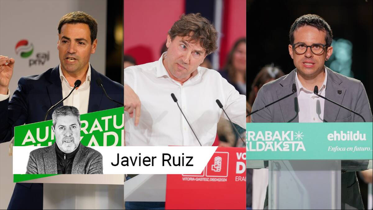 Los candidatos a lendakari Imanol Pradales (PNV), Eneko Andueza (PSE-EE) y Pello Otxandiano (Bildu).