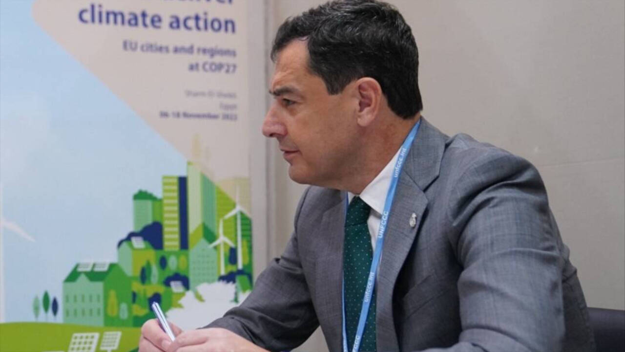 El presidente de la Junta de Andalucía, Juanma Moreno, en la 27ª Conferencia de las Naciones Unidas sobre el Cambio Climático.