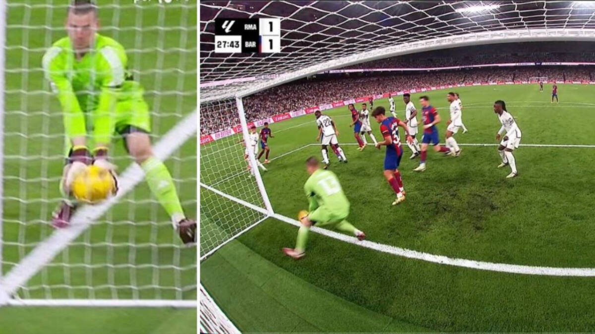 Dos tomas del gol fantasma que el Barcelona reclama como válido
